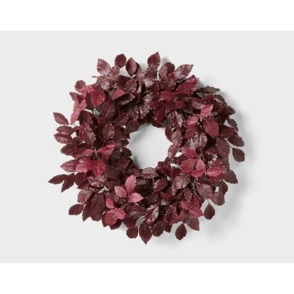Threshold Dark Burgundy Fall Autumn Themed 26" Artificial Leaf Indoor Wreath - Picture 1 of 6